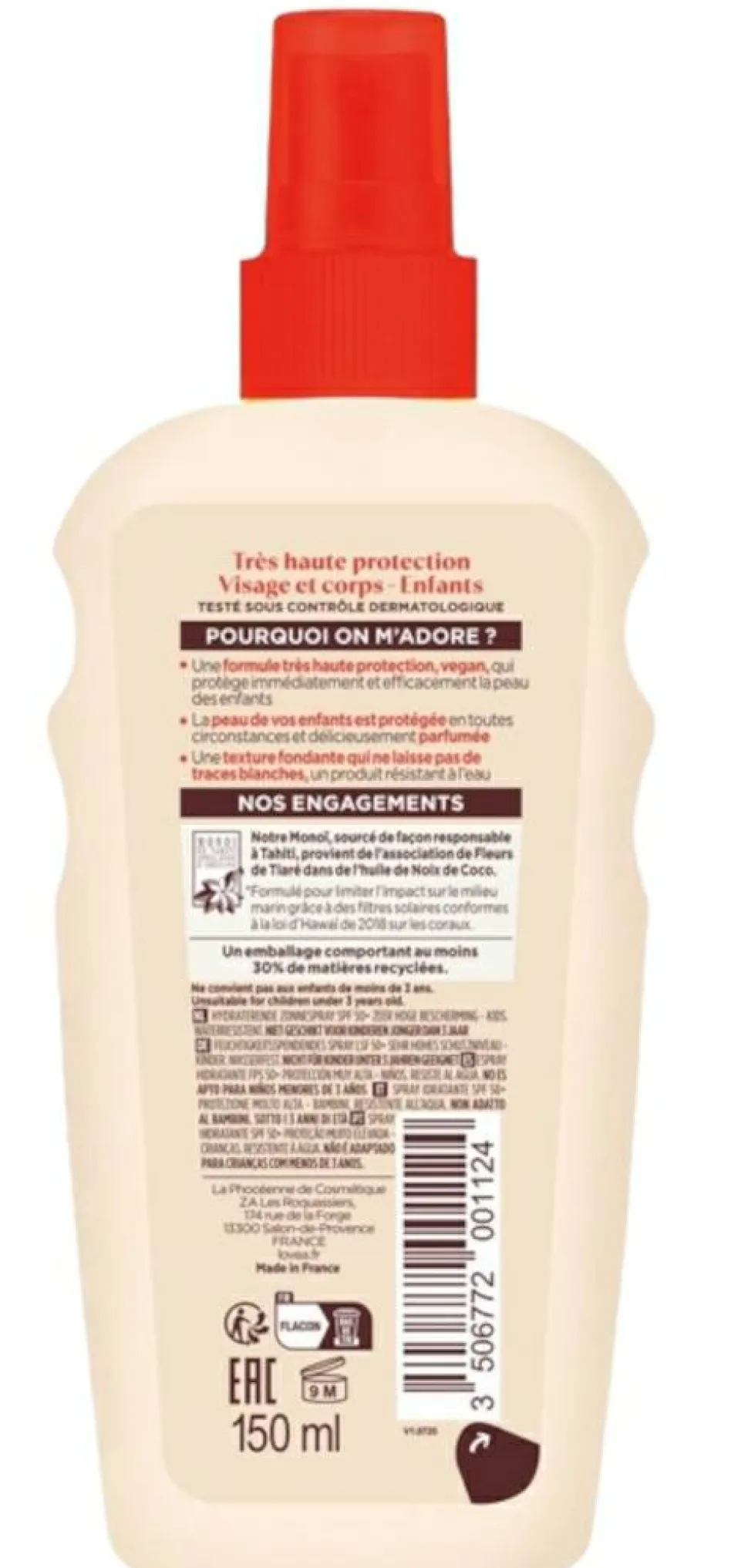 Feuchtigkeitsspendendes Sonnenschutzspray für den Körper mit Monoi-Öl
