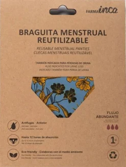 Menstruation Unterwäsche, blau mit gelben Blumen, Größe L