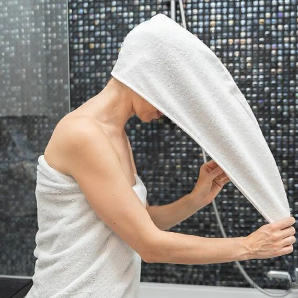 Turban-Handtuch aus Baumwolle zum Trocknen der Haare 500 g weiß