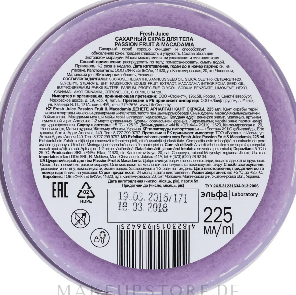Zuckerpeeling für den Körper Passionsfrucht & Macadamia